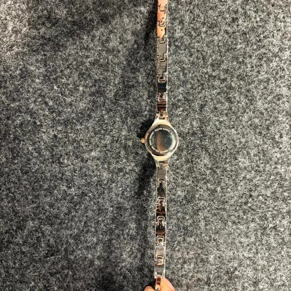 Bulova Womens Silver Tone Bracelet Watch Black Dial Analog A2 96L69 Vintage